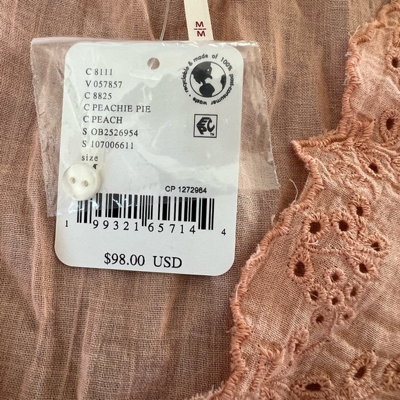 Free People Peach Embroidered Day Dreamer Top - Picture 3 of 5